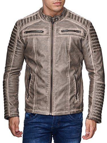 Redbridge Herren Jacke Übergangsjacke Biker Kunstleder Echtleder Baumwolle mit gesteppten Bereichen (XL, Beige - Kunstleder) von Redbridge