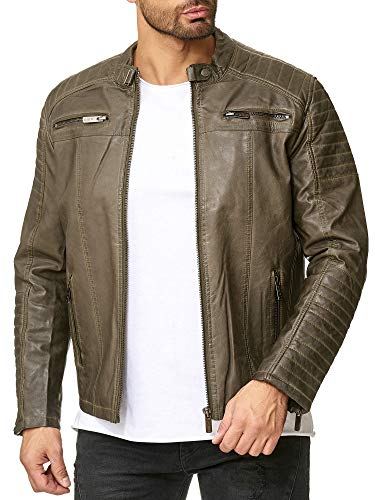 Redbridge Herren Jacke Übergangsjacke Biker Kunstleder Echtleder Gesteppte Bereiche Khaki Gr.S von Redbridge