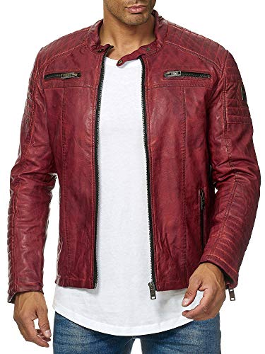 Redbridge Herren Jacke Übergangsjacke Biker Lederjacke Echtleder Kunstleder Baumwolle mit gesteppten Bereichen L Dirty Rot - Kunstleder von Redbridge