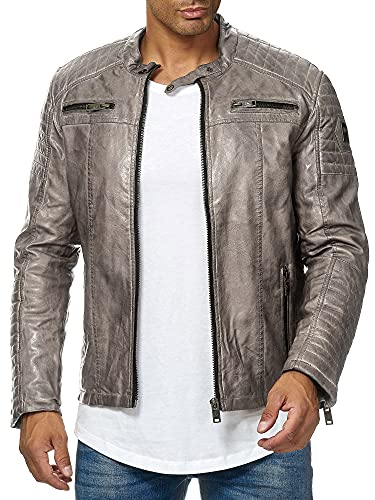 Redbridge Herren Jacke Übergangsjacke Biker Lederjacke Echtleder Kunstleder Baumwolle mit gesteppten Bereichen S Dirty Grau - Kunstleder von Redbridge