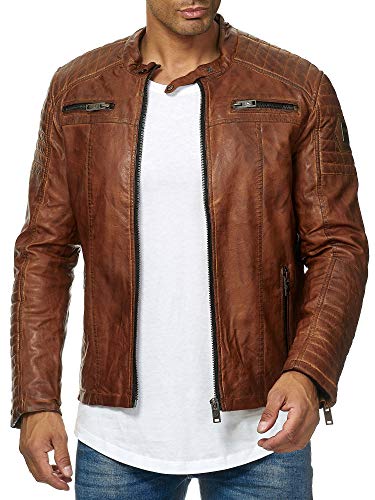 Redbridge Herren Jacke Übergangsjacke Biker Lederjacke Echtleder Kunstleder Baumwolle mit gesteppten Bereichen M Dirty Braun - Kunstleder von Redbridge