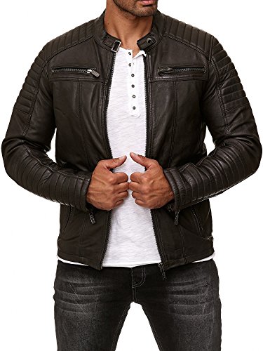 Redbridge Herren Jacke Übergangsjacke Biker Lederjacke Echtleder mit gesteppten Bereichen Braun S von Redbridge