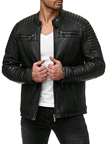 Redbridge Herren Jacke Übergangsjacke Biker Lederjacke Echtleder mit gesteppten Bereichen Schwarz S von Redbridge