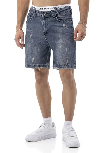 Redbridge Herren Jeans Shorts – Denim Bermuda im Used Look mit Rissen – 5-Pocket Regular Fit, Knielang mit fransigem Saum Blau W36 von Redbridge