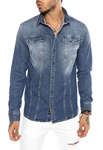 Redbridge Herren Jeanshemd Freizeithemd Premium Denim Vertical Stitch Blau L von Redbridge