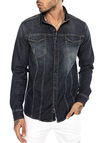 Redbridge Herren Jeanshemd Freizeithemd Premium Denim Vertical Stitch Dunkelblau L von Redbridge