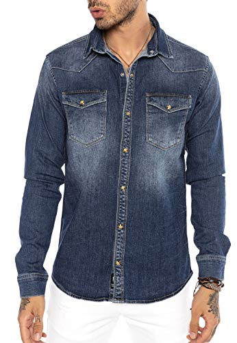 Redbridge Herren Jeanshemd Freizeithemd Premium Denim Western Dunkelblau L von Redbridge