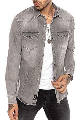 Redbridge Herren Jeanshemd Freizeithemd Premium Denim Western Grau L von Redbridge