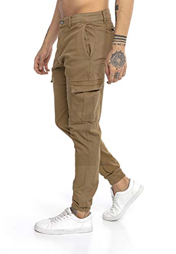 Redbridge Herren Jogger Denim Cargo Hose Colored Jeans Jeanshose schmales Bein Braun W34 L34 von Redbridge