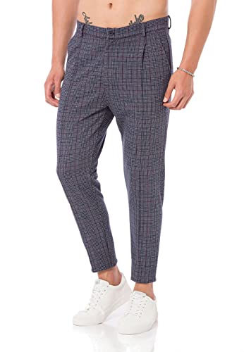 Redbridge Herren Jogginghose im Chino Hosen Style Jogger Hose Freizeithose kariert L Navyblau-Grau von Redbridge