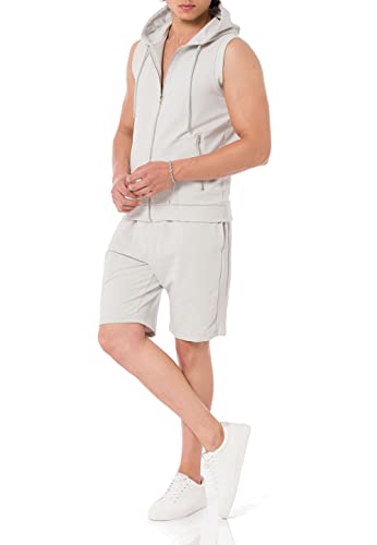 Redbridge Herren Kapuzen-Shirt und Shorts Jogginganzug Kurze Hose Set Weste Basic Grau XL von Redbridge