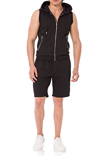 Redbridge Herren Kapuzen-Shirt und Shorts Jogginganzug Kurze Hose Set Weste Basic Schwarz M von Redbridge