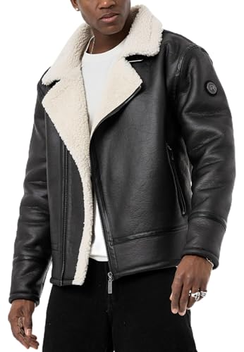 Redbridge Herren Kunst-Lederjacke Balboa Fliegerjacke Piloten Jacke Fellkragen Schwarz-Beige 3XL von Redbridge