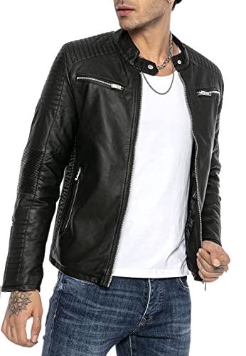 Herren Lederjacke Kunstleder Bikerjacke Übergangsjacke Brooklyn Slim Fit Schwarz XXL von Redbridge