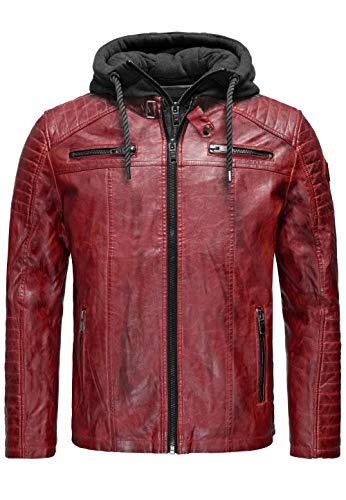 Lederjacke mit abnehmbarer Kapuze Bikerjacke Herren Kunstleder Dirtyrot L von Redbridge