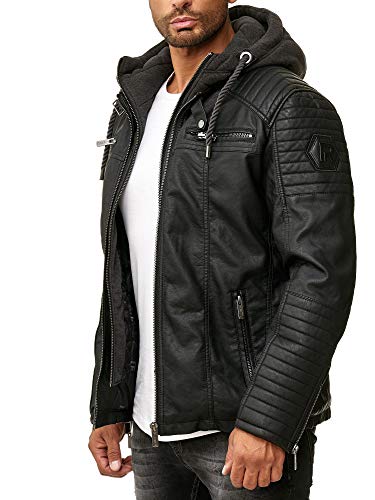 Robuste Lederjacke Kunstleder Bikerjacke mit abnehmbarer Kapuze Schwarz 5XL von Redbridge