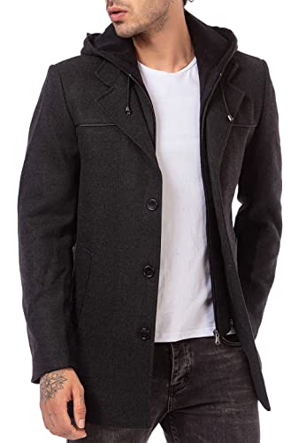 Redbridge Herren Mantel Trenchcoat Kapuzenjacke Elegant lange Jacke Hooded Anthrazit 3XL von Redbridge