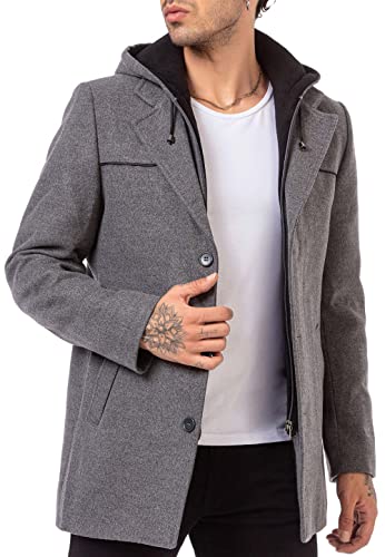 Redbridge Herren Mantel Trenchcoat Kapuzenjacke Elegant lange Jacke Hooded Grau XL von Redbridge