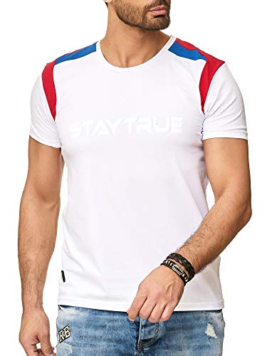 Redbridge Herren Slim-Fit T-Shirt Stay True Print Streifen Tops Casual Freizeit Shirts von Redbridge