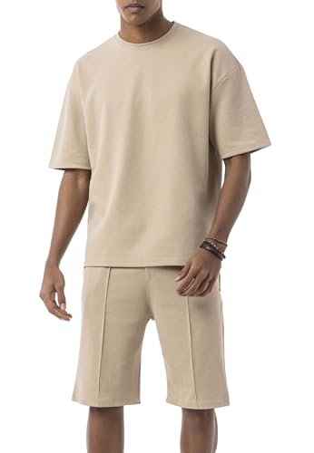 Redbridge Herren Sommer Set – Zweiteiler mit Oversize T-Shirt und Shorts – Minimalistischer Urlaubs Look Beige XL von Redbridge