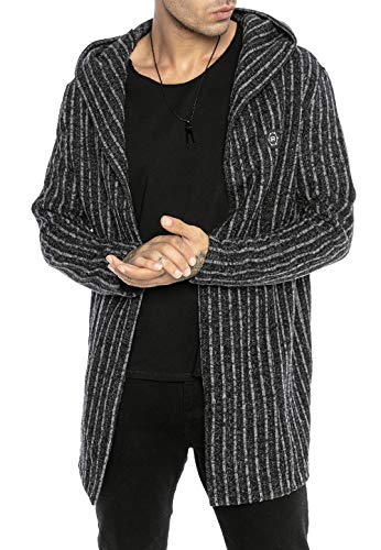 Redbridge Herren Strickjacke mit Kapuze Cardigan Hoodie Sweat-Jacke Long Cut Striped Schwarz L von Redbridge