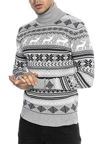 Redbridge Herren Strickpullover Norweger Rollkragen Pullover Slim-Fit Grau L von Redbridge