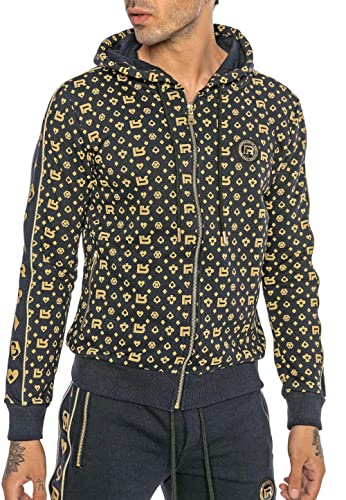 Redbridge Designer Hoodie – Bedruckter Zip-Hoodie mit Kapuze und Allover-Muster – Streetwear Sweatjacke mit Reißverschluss im Luxus-Stil Blau XL von Redbridge