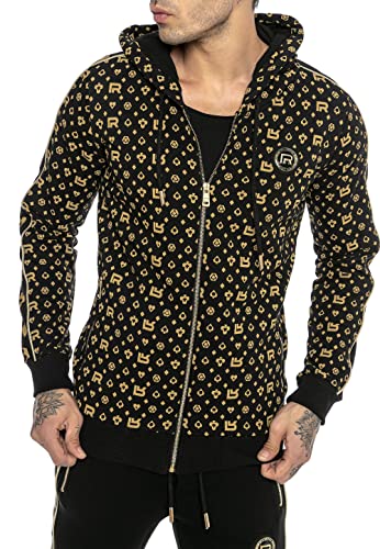 Redbridge Designer Hoodie – Bedruckter Zip-Hoodie mit Kapuze und Allover-Muster – Streetwear Sweatjacke mit Reißverschluss im Luxus-Stil Schwarz XXL von Redbridge