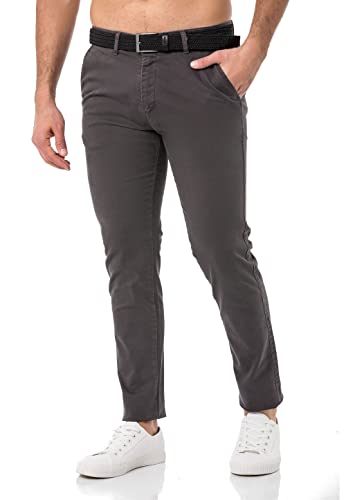 Redbridge Herren Chino-Hose mit Gürtel Bequeme Freizeit- und Businesshose Anthrazit W36 L32 von Redbridge