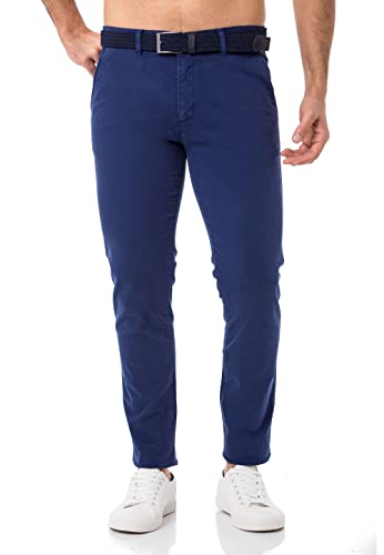 Redbridge Herren Chino-Hose mit Gürtel Bequeme Freizeit- und Businesshose Indigo W33 L32 von Redbridge