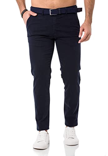 Redbridge Herren Chino-Hose mit Gürtel Bequeme Freizeit- und Businesshose Navy Blau W36 L32 von Redbridge