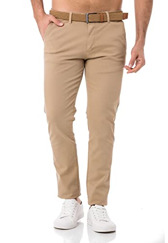 Redbridge Hose mit Gürtel Chino-Hose für Herren Freizeithose Casual Business Pants Sand W30 L32 von Redbridge