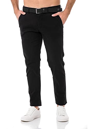 Redbridge Herren Chino-Hose mit Gürtel Bequeme Freizeit- und Businesshose Schwarz W31 L32 von Redbridge