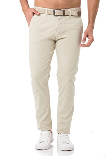 Redbridge Herren Chino-Hose mit Gürtel Bequeme Freizeit- und Businesshose Stone W32 L32 von Redbridge