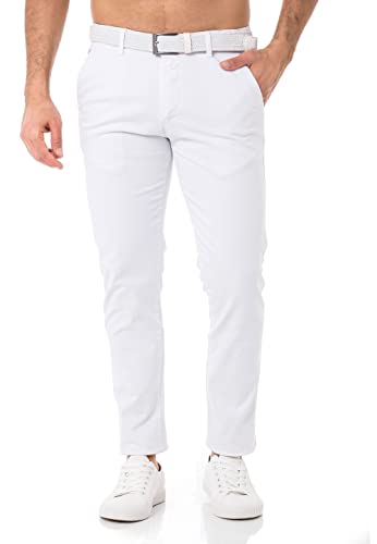 Redbridge Herren Chino-Hose mit Gürtel Bequeme Freizeit- und Businesshose Weiß W30 L34 von Redbridge