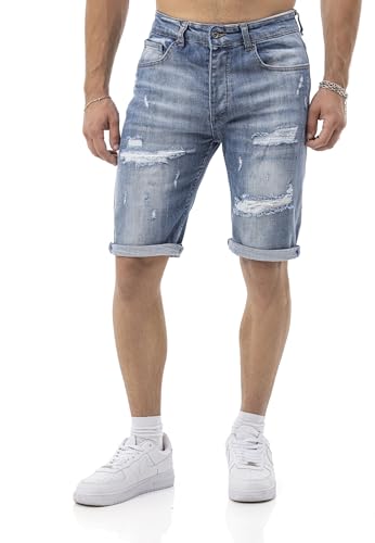 Redbridge Jeans Shorts – Denim Bermuda im Used Look mit Rissen – 5-Pocket Regular Fit, Knielang mit umgeschlagenem Saum Blau W32 von Redbridge