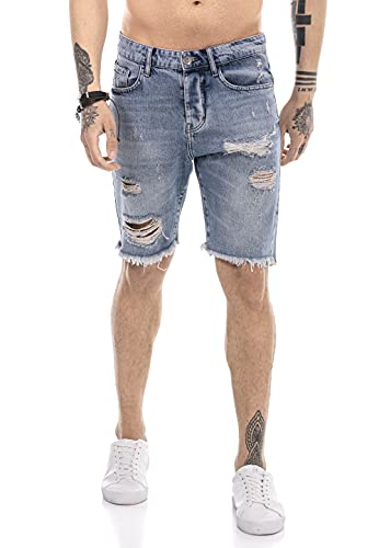 Redbridge Jeans-Shorts für Herren Kurze Hose Denim Freizeithose Destroyed Look Blau W29 von Redbridge
