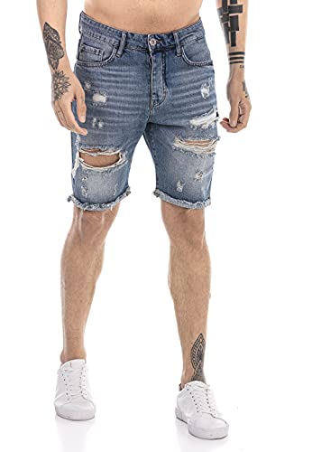 Redbridge Jeans-Shorts für Herren Kurze Hose Denim Freizeithose Destroyed Look (as3, Waist, Numeric_31, Regular, Regular, Blau-2) von Redbridge
