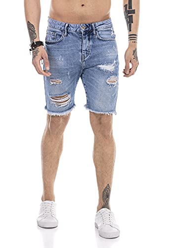 Redbridge Jeans-Shorts für Herren Kurze Hose Denim Freizeithose Destroyed Look Hellblau W31 von Redbridge