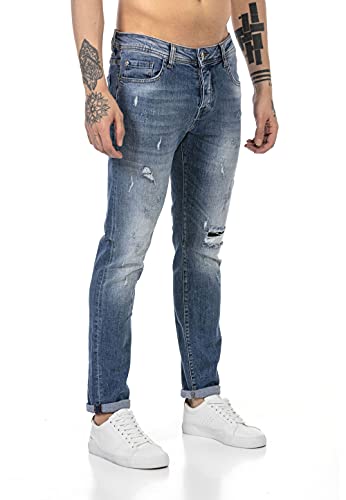 Redbridge Jeans für Herren Hose Denim Pants Used Look Destroyed Blau W30L32 von Redbridge