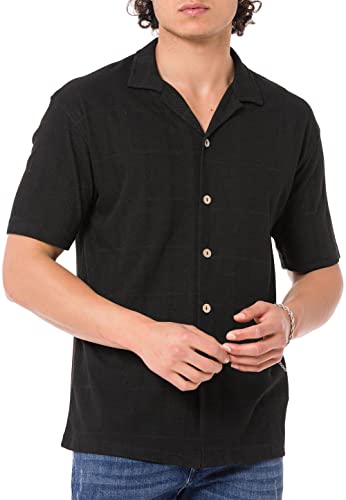 Redbridge Premium Kurzarmhemd mit besonderem Texturmuster Leichte Baumwollmischung für Business und Freizeit Schwarz S von Redbridge