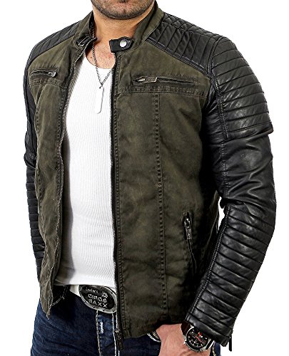 Redbridge Red Bridge Jacke Herren Biker Kunstleder Lederjacke Jacket mit gesteppten Bereichen L Khaki von Redbridge