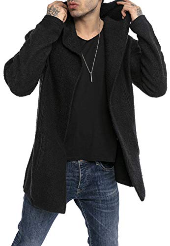 Redbridge Moderner Unisex Strickmantel mit Kapuze Lässiger offener Cardigan für Alltag und Freizeit Schwarz S von Redbridge