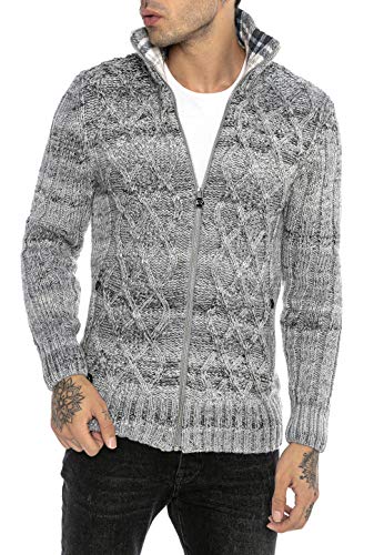 Redbridge Strickjacke für Herren Cardigan Pullover mit Stehkragen Reißverschluss Grau M von Redbridge