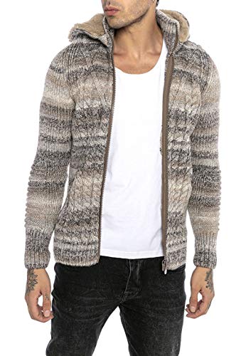 Redbridge Strickjacke für Herren Cardigan mit Abnehmbarer Kapuze Pullover Reißverschluss Beige S von Redbridge