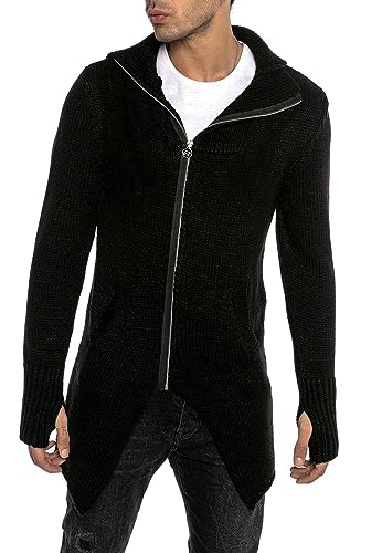 Redbridge Strickjacke für Herren Cardigan mit Kapuze Hoodie Sweat-Jacke Asymetric Cut Schwarz M von Redbridge
