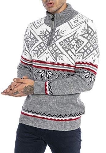 Redbridge Strickpullover für Herren Norweger Pullover Stehkragen Reißverschluss Grau L von Redbridge