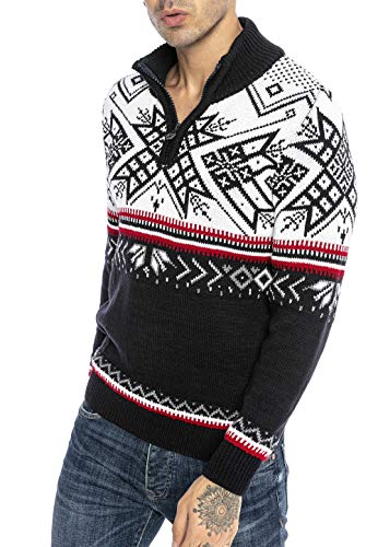 Redbridge Strickpullover für Herren Norweger Pullover Stehkragen Reißverschluss Navyblau M von Redbridge