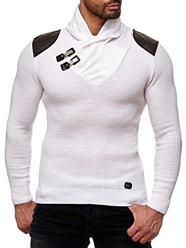 Redbridge Strickpullover für Herren Rollkragenpullover Sweater mit Schalkragen und Kunstleder-Details Weiß XXL von Redbridge