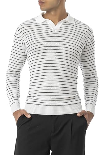 Redbridge - Tarz Cool Herren Langarm Polo Pullover mit Streifenmuster Weiss XL von Redbridge